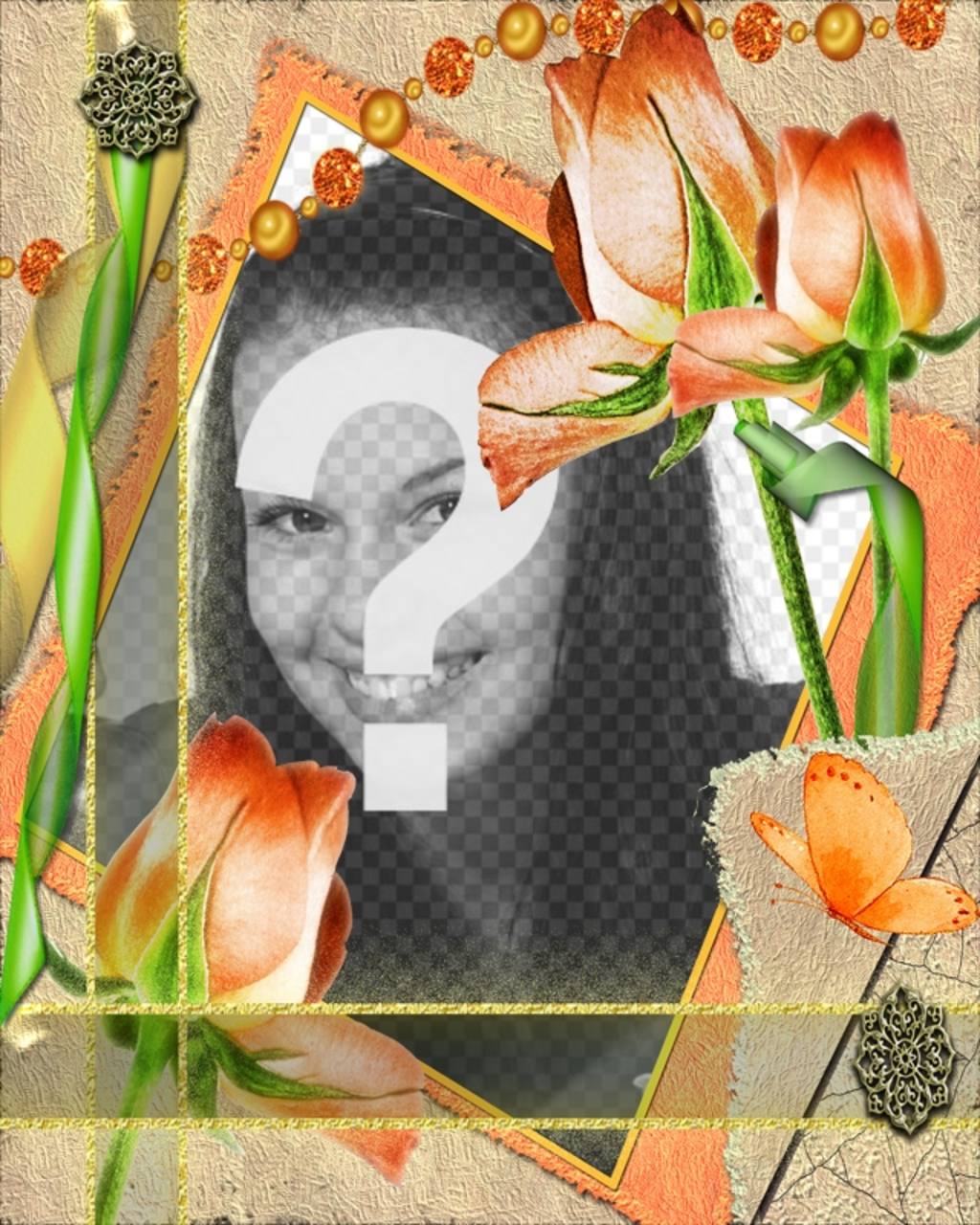 Template-Rahmen mit Blumen und Ihrem Foto. ..