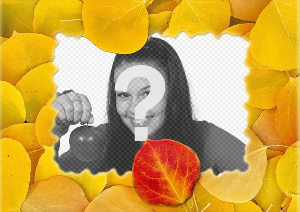 Fotomontage eines Bilderrahmens mit trockenen Blättern. ..