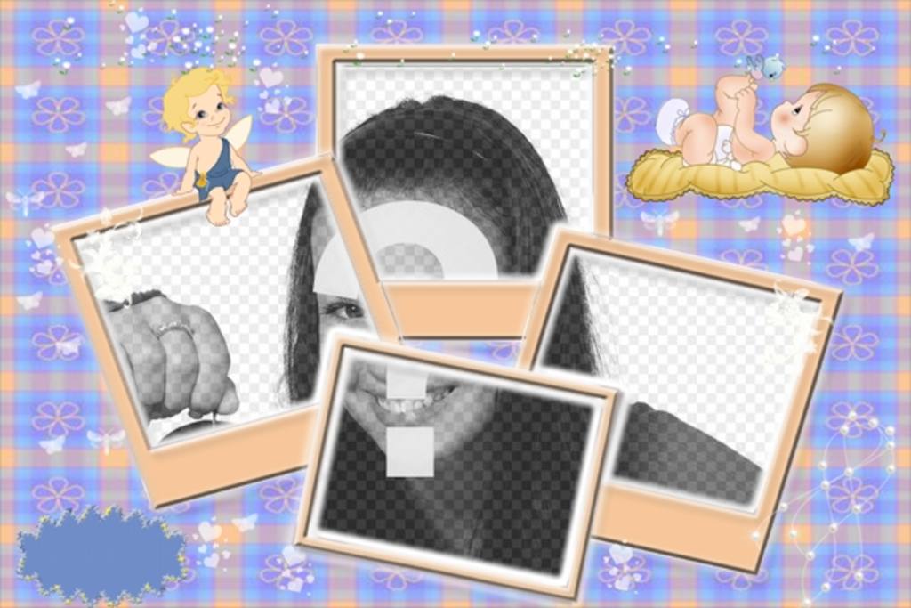 Fotorahmen für Multi-Effekt-Babyfoto. mit einem Engel und einem Baby schläft. Für vier..