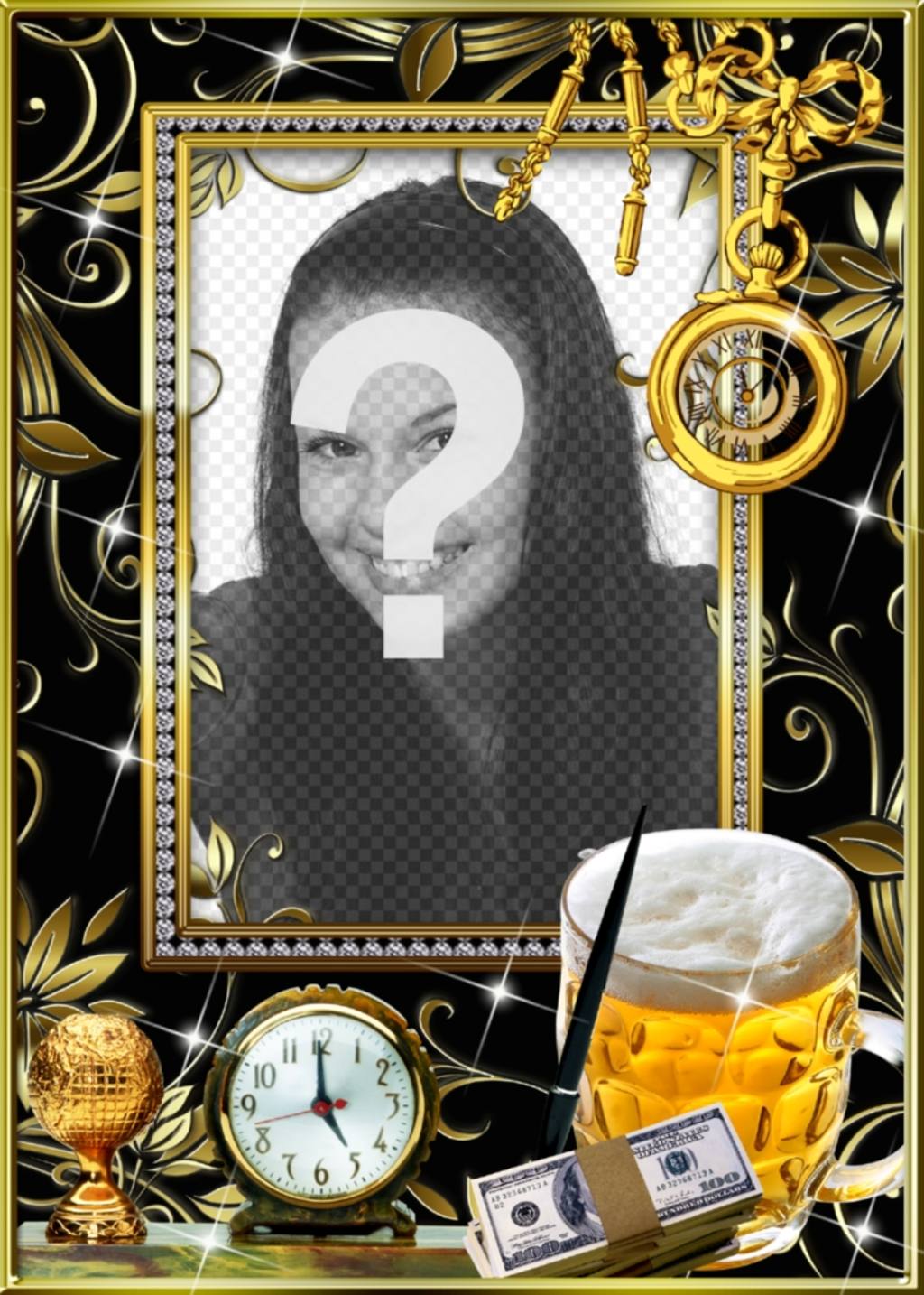 Bilderrahmen für ein Foto mit Gold, Silber und Diamanten. ..