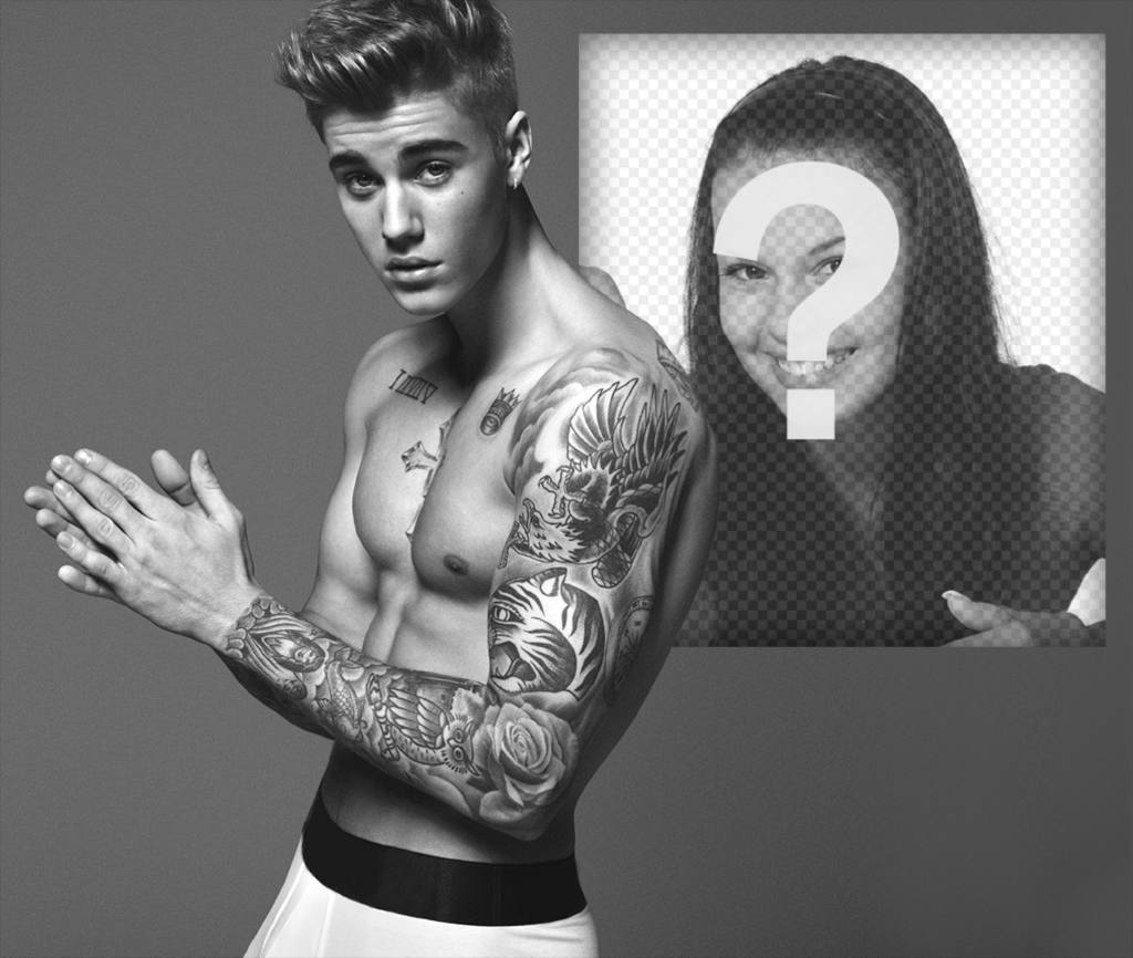 Laden Sie Ihr Bild neben Justin Bieber zeigt seine Tätowierungen. ..