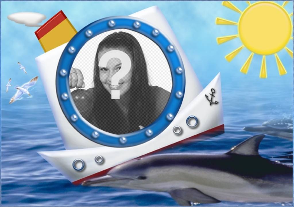 Fotorahmen, Boot Delphin und Meer. Um Ihre Urlaubsfotos..