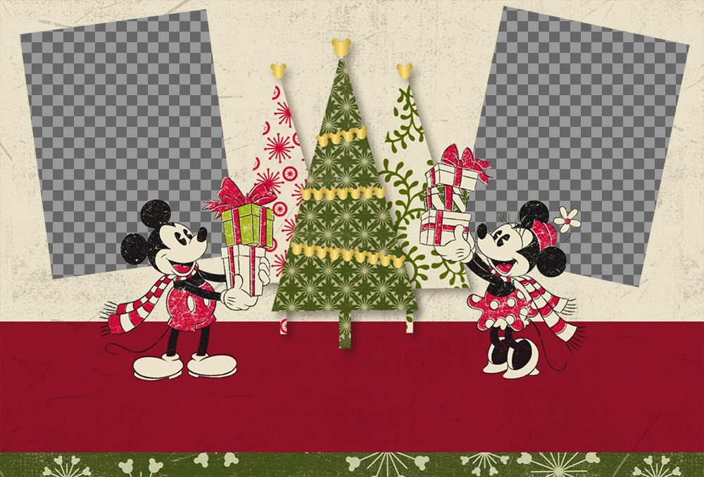 Weihnachtsfotoeffekt für zwei Fotos mit Mickey und Minnie ..