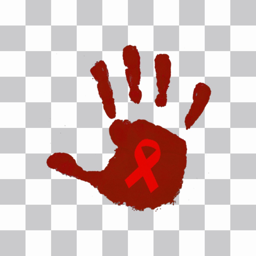 Aufkleber von einer Hand mit rotem Farbband für AIDS ..