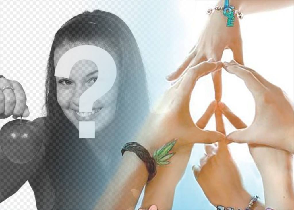 Photo-Effekt mit den Händen machen das Peace-Zeichen ..