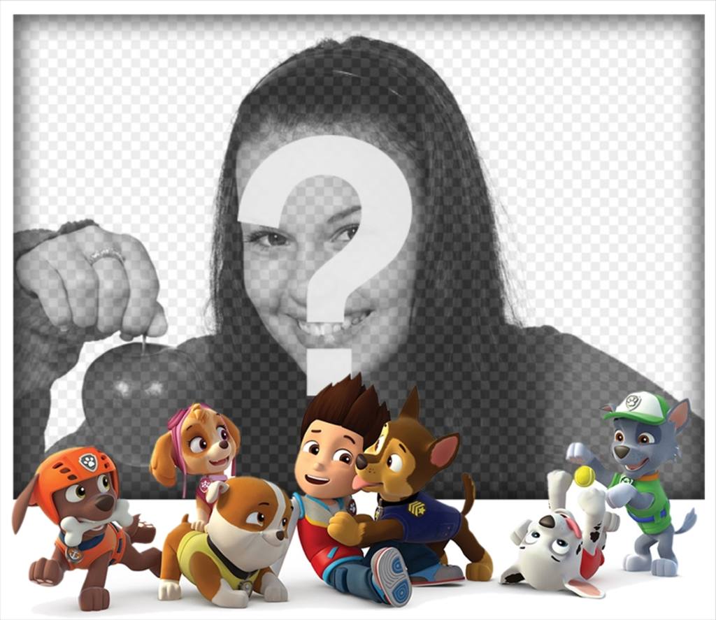 Laden Sie Ihr Foto mit allen Zeichen der Paw Patrol ..