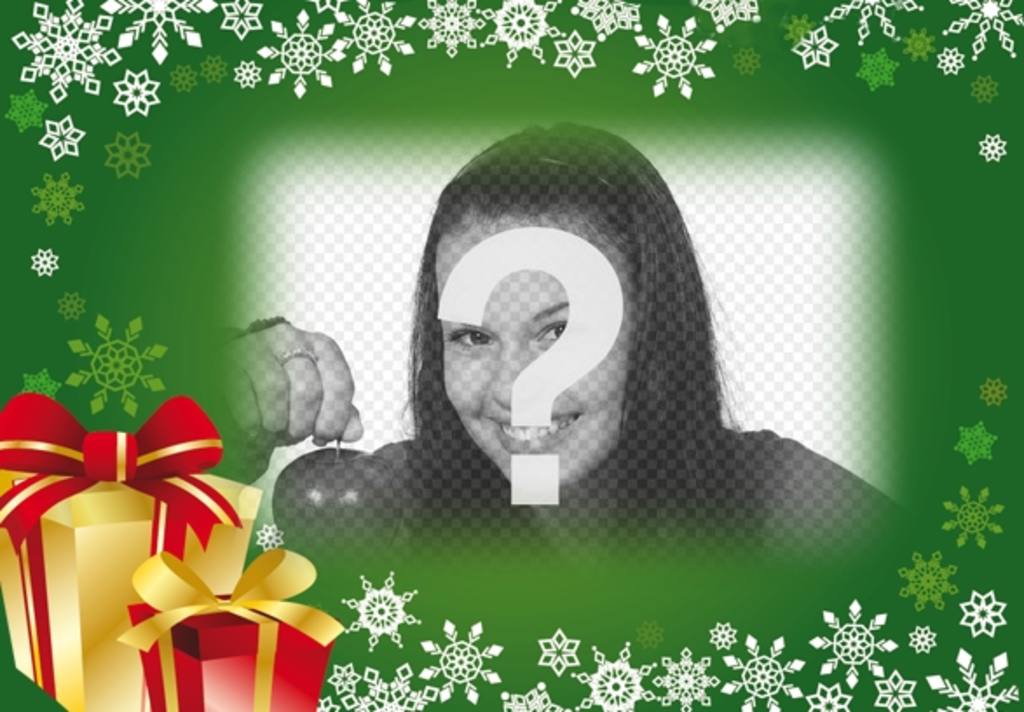 Postkarte mit grünem Hintergrund und Weihnachtsgeschenke, um das Foto in den Hintergrund zu..