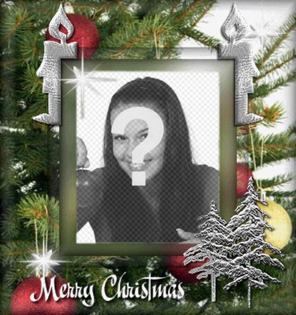 Anpassbare Weihnachtskarte mit einem Foto. Hintergrund der Weihnachtsbaum, mit..