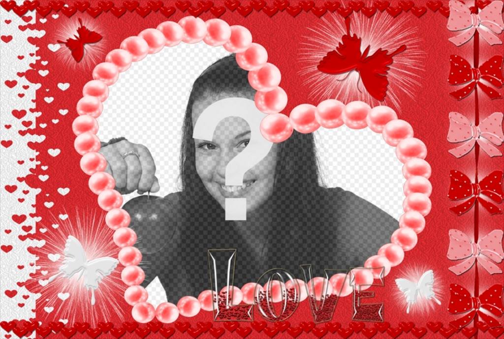 Postkarte zum Valentinstag herzförmigen, roten Hintergrund, Schmetterlinge und das Wort..