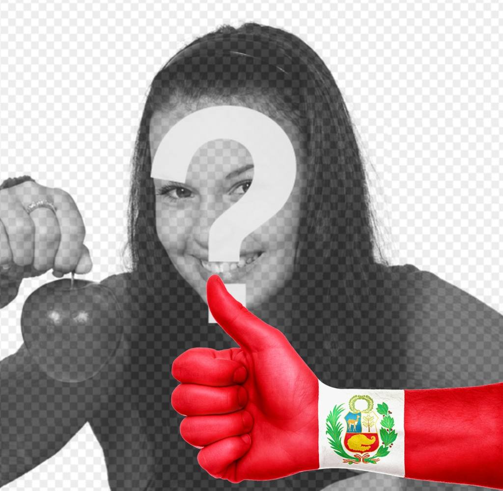 Ihr Foto mit einer Hand mit dem Daumen nach oben und der Flagge von Peru gemalt ..