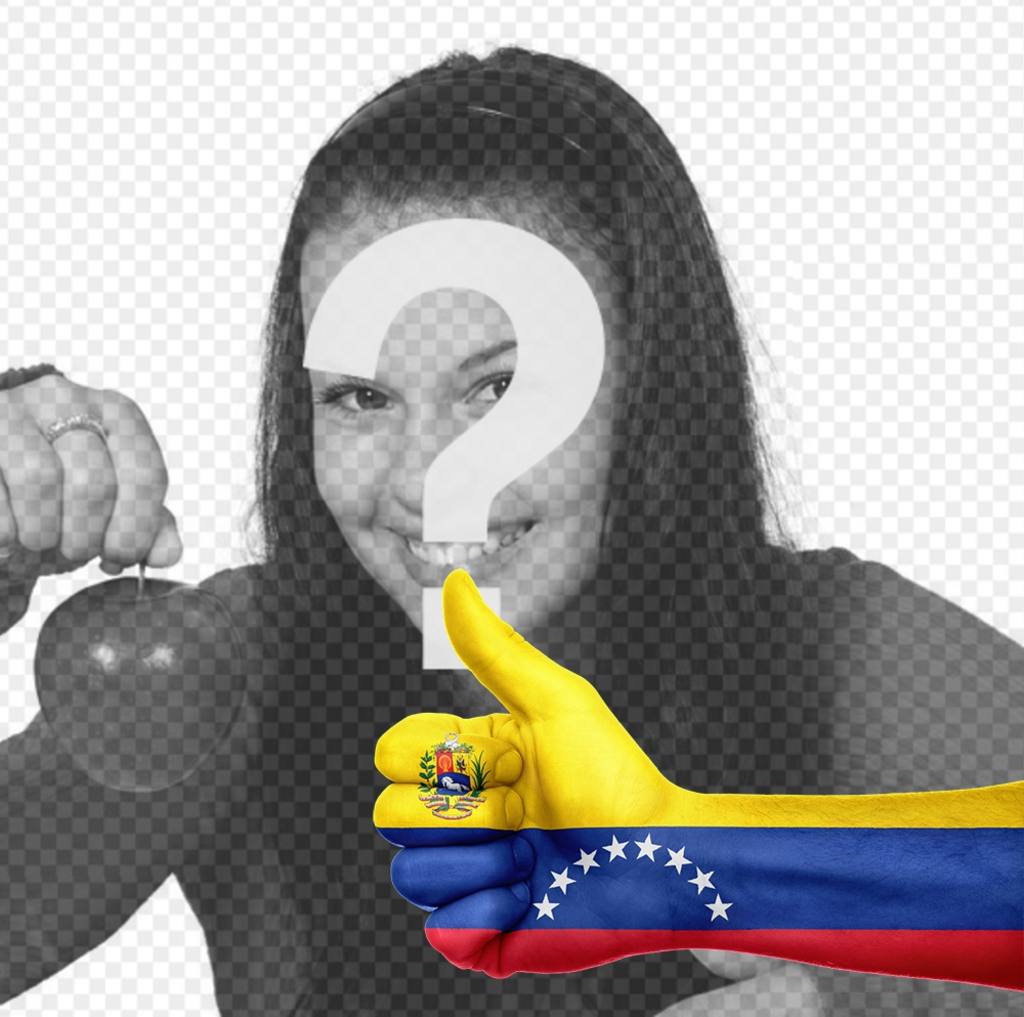 Legen Sie eine Hand mit Daumen nach oben und der Flagge von VENEZUELA in Ihren Fotos ..