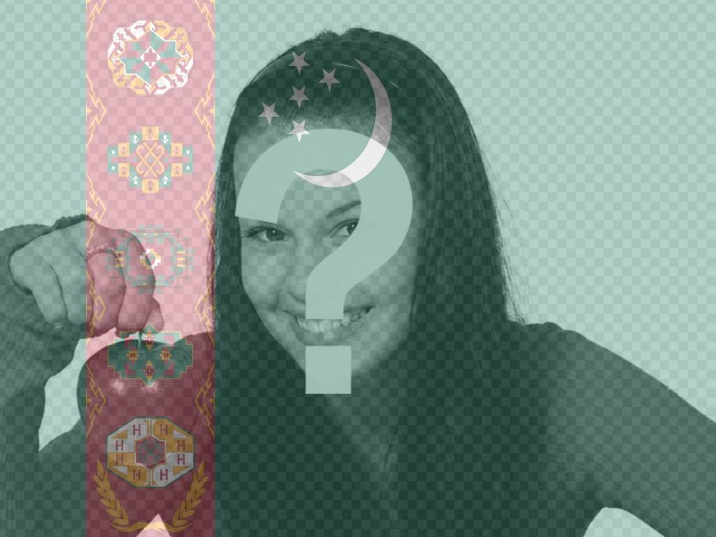 Montage, ein Gesicht oder ein Bild mit der Flagge von Turkmenistan malen, nur ein Bild hochladen, bearbeiten sie von der Seite und Sie können speichern oder senden an Ihre Freunde per..