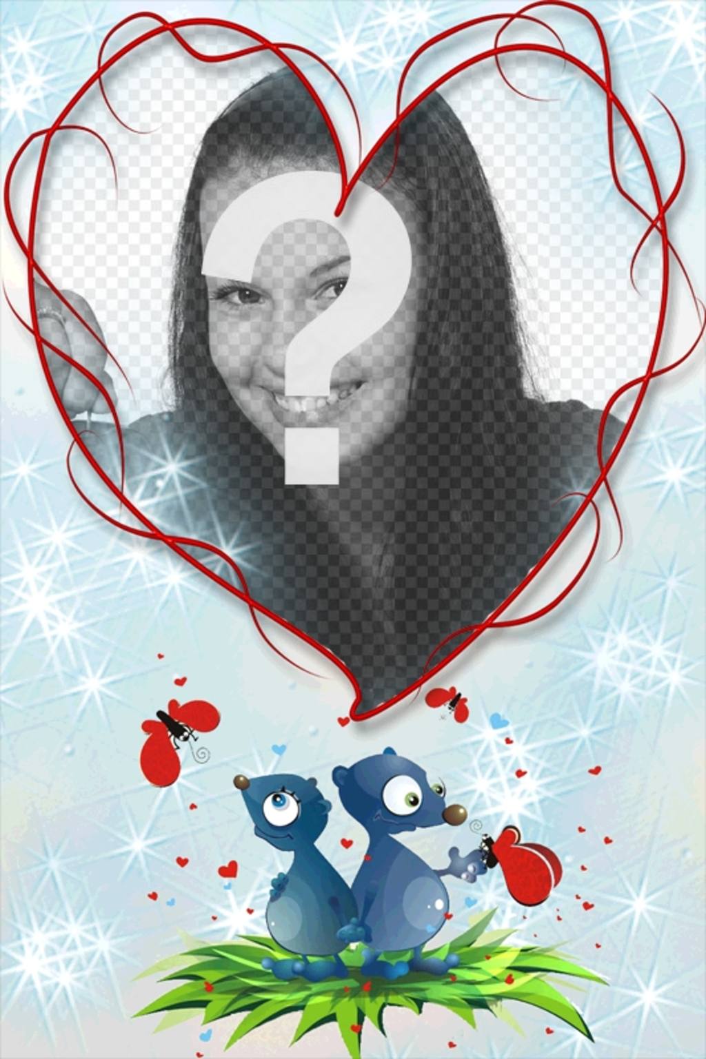 Herz-förmigen Rahmen und blauen Hintergrund mit zwei Tiere, Herzen und Schmetterlinge. Großen erinnern, für die Liebhaber am..