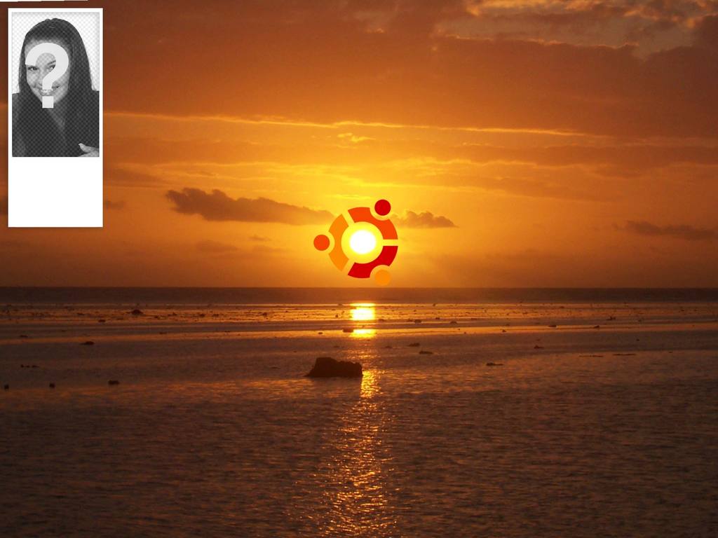 Twitter-Hintergrund mit einem Sonnenuntergang und das Symbol von Ubuntu..